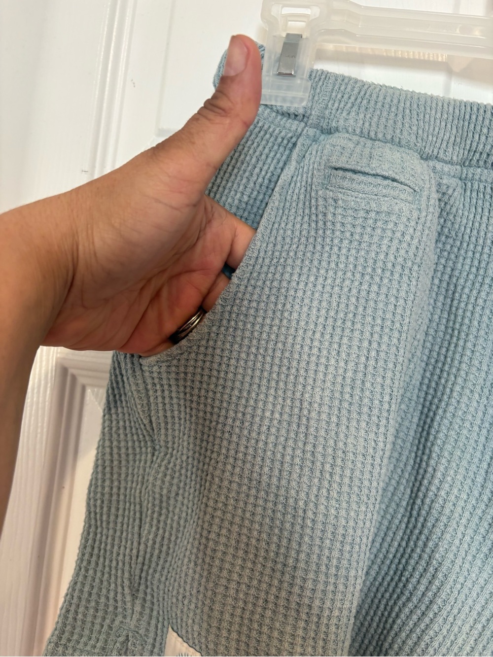Bearded beardWaffle Knit Drawstring Shorts - Light Teal - Picture 3 of 5